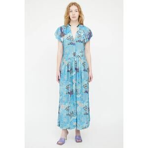 Zadig & Voltaire Ruskie Glam Flutter Cap Ruffle Maxi Dress Blue Women's Size S